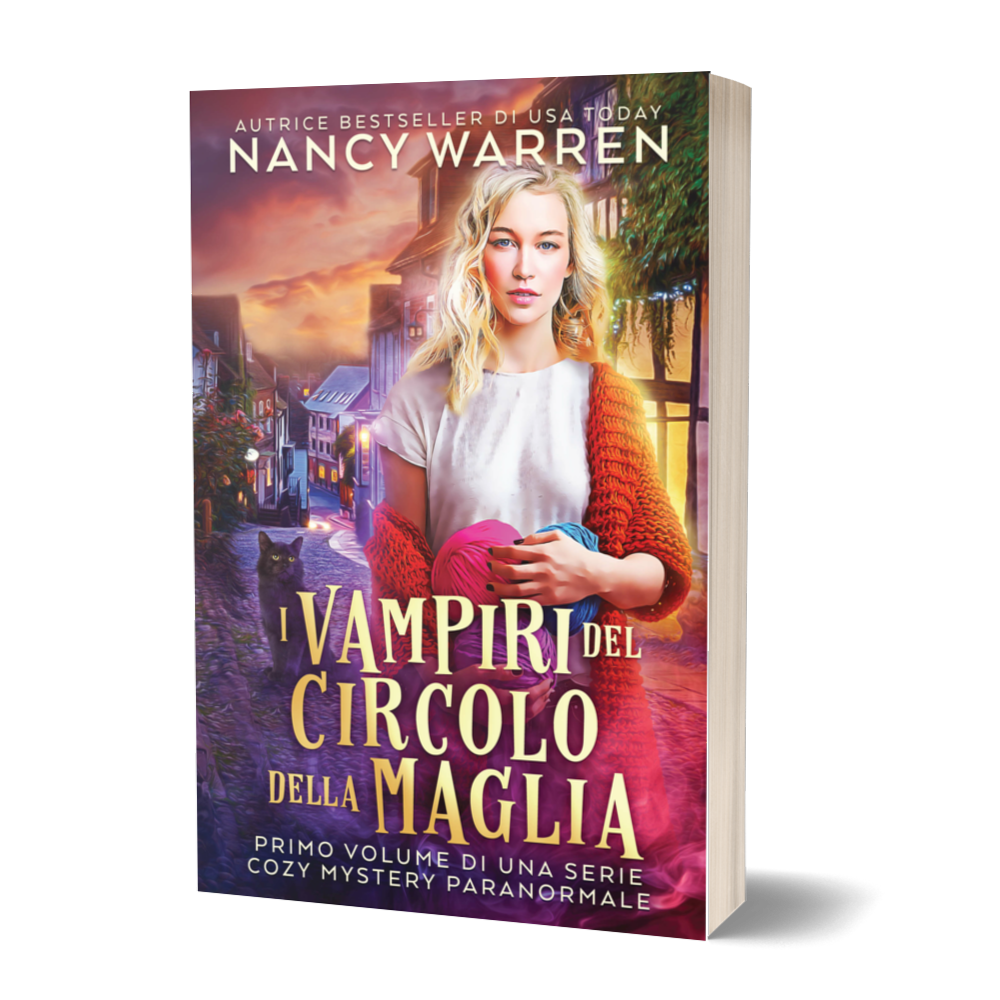 Book cover of 'I Vampiri del Circolo della Maglia' by Nancy Warren. A paranormal cozy mystery in Italian.