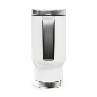 Vampire Knitting Club Stainless Steel Travel Mug with Handle, 14oz. Exclusive Vampire Knitting Club merchandise from Nancy Warren.