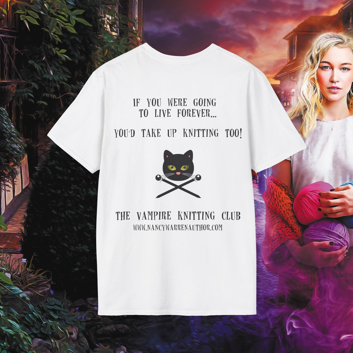 Vampire Knitting Club Unisex T-Shirt: Live forever (Black/White)