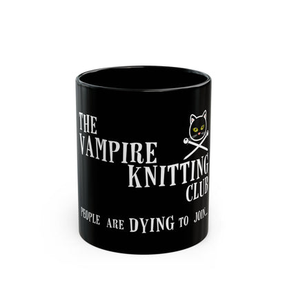 Vampire Knitting Club Mug (11oz - black). Exclusive Vampire Knitting Club merchandise from Nancy Warren.