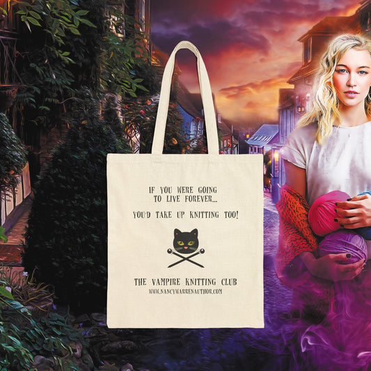 Vampire Knitting Club Cotton Canvas Tote Bag - Natural