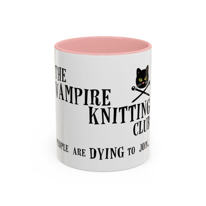 Vampire Knitting Club Mug (11, 15oz - white). Exclusive Vampire Knitting Club merchandise from Nancy Warren.