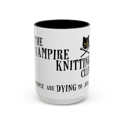 Vampire Knitting Club Mug (11, 15oz - white). Exclusive Vampire Knitting Club merchandise from Nancy Warren.