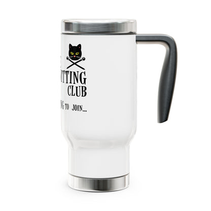 Vampire Knitting Club Stainless Steel Travel Mug with Handle, 14oz. Exclusive Vampire Knitting Club merchandise from Nancy Warren.