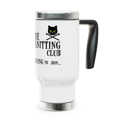 Vampire Knitting Club Stainless Steel Travel Mug with Handle, 14oz. Exclusive Vampire Knitting Club merchandise from Nancy Warren.