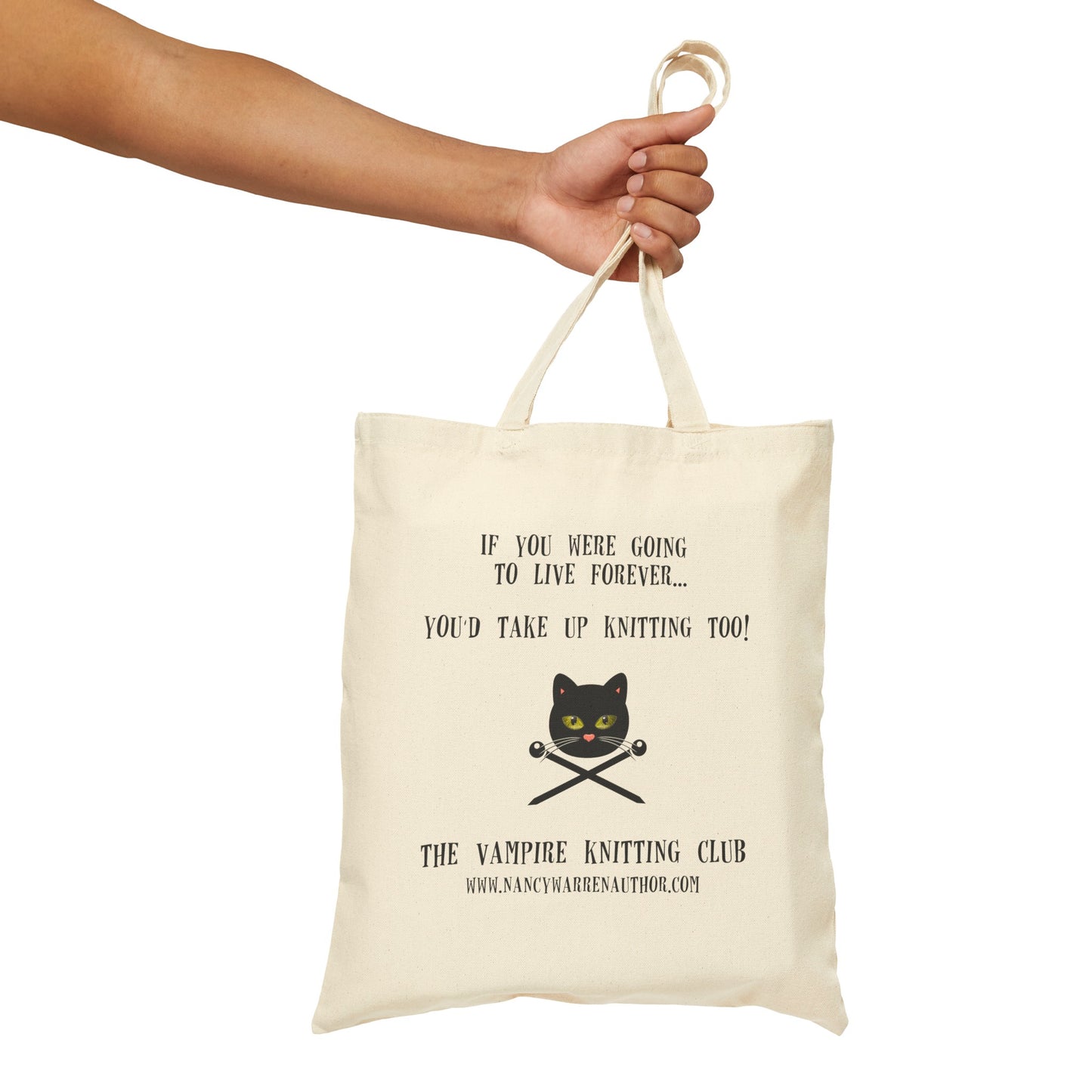 Vampire Knitting Club Cotton Canvas Tote Bag - Natural