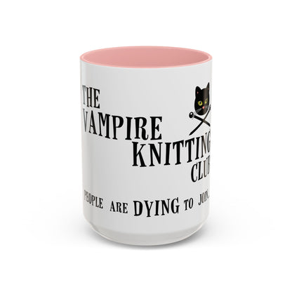 Vampire Knitting Club Mug (11, 15oz - white). Exclusive Vampire Knitting Club merchandise from Nancy Warren.