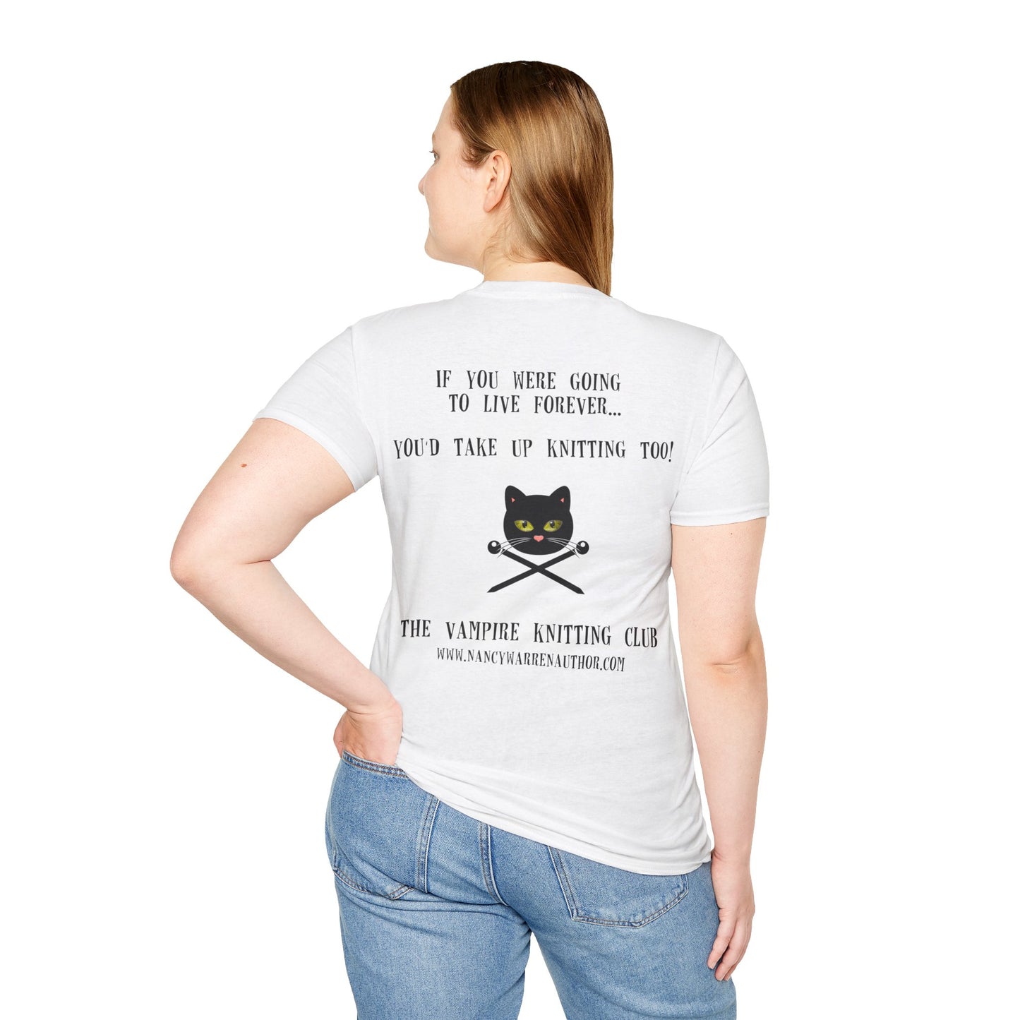 Vampire Knitting Club Unisex T-Shirt: Live forever (Black/White)