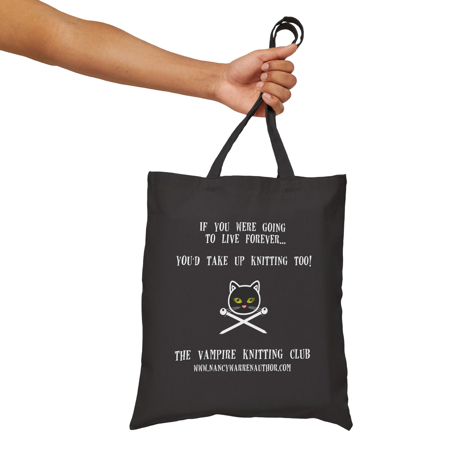 Vampire Knitting Club Cotton Canvas Tote Bag - Black