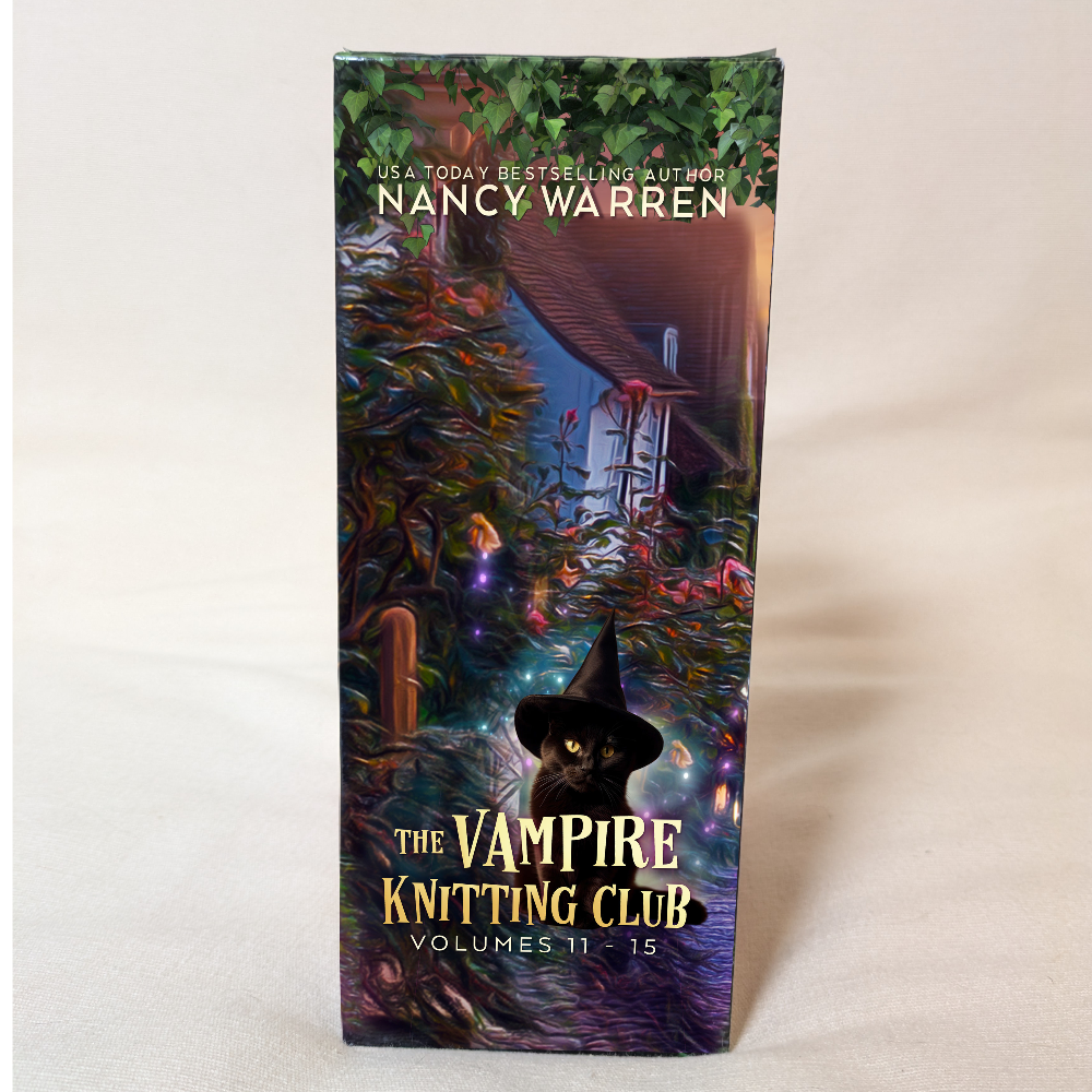 Book titled 'The Vampire Knitting Club Volumes 11-15' by Nancy Warren on a white background