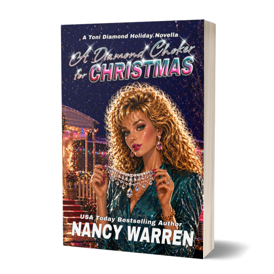 Book cover of 'A Diamond Choker for Christmas' by Nancy Warren with a woman holding a diamond necklace.