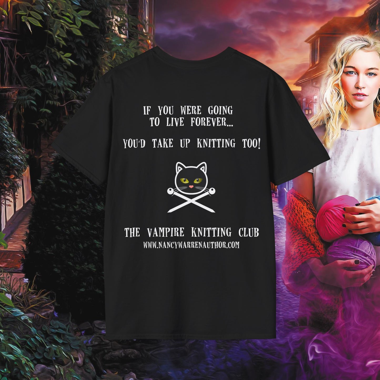 Vampire Knitting Club Unisex T-Shirt: Live forever (Black/White)