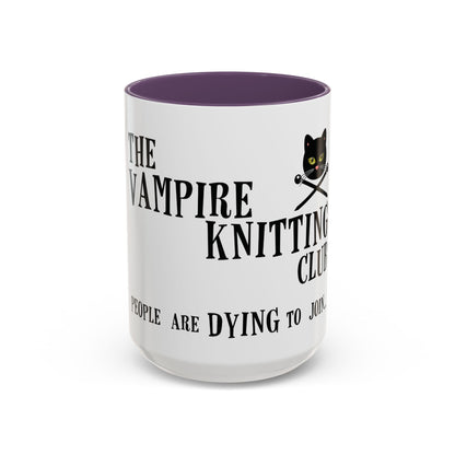 Vampire Knitting Club Mug (11, 15oz - white). Exclusive Vampire Knitting Club merchandise from Nancy Warren.