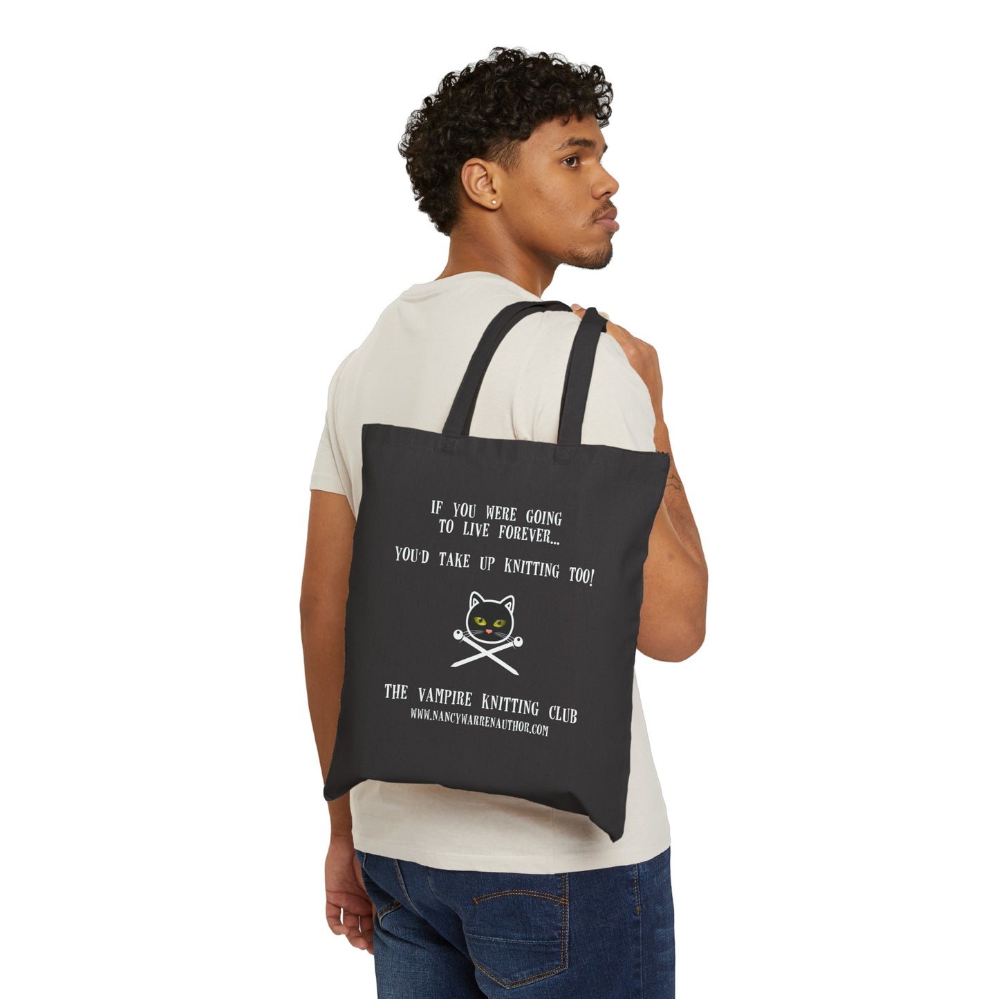 Vampire Knitting Club Cotton Canvas Tote Bag - Black