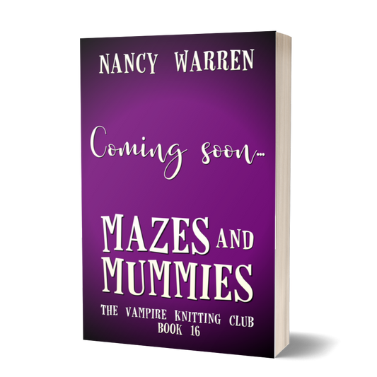 A 3D book cover mockup for  Mazes and Mummies by Nancy Warren - Coming soon.