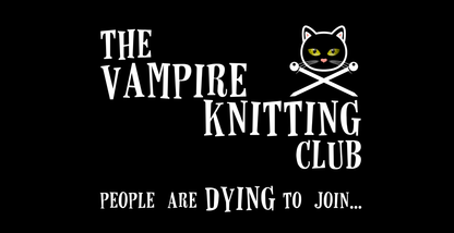 Vampire Knitting Club Mug (11oz - black). Exclusive Vampire Knitting Club merchandise from Nancy Warren.